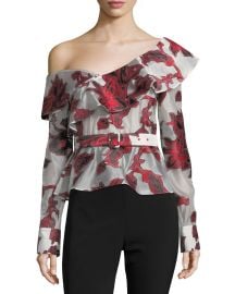 One-Shoulder Floral Fil Coupe Top by Self Portrait at Neiman Marcus